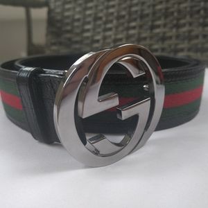 Gucci belt GG buckle black leather green/red/green